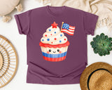 Patriotic Cupcake With Flag graphic tee in Berry