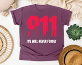 We Will Never Forget White graphic tee in Berry