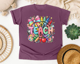 Teach Crayons graphic tee in Berry
