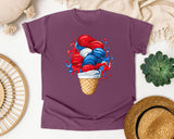 Patriotic Ice Cream Cone Red graphic tee in Berry