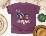 Best Dad Lawn Mower graphic tee in Berry