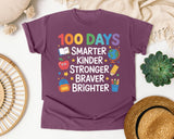 100 Days Smarter Kinder Stronger Braver Brighter graphic tee in Berry