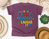 Colors Numbers And Laughs graphic tee in Berry