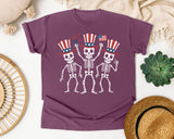 Patriotic Skeleton Trio White 2 graphic tee in Berry