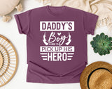 Daddy's Boy Is Here To Pick Up His Hero White 2 graphic tee in Berry