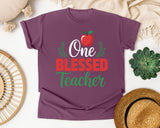 One Blessed Teacher Apple graphic tee in Berry