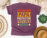 Husband Papa Protector Provider Hero graphic tee in Berry