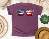 American Flag Sunglasses graphic tee in Berry