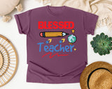 Blessed Teacher Pencil graphic tee in Berry