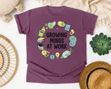 Growing Minds At Work graphic tee in Berry