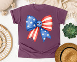 Patriotic Flag Bow Blue graphic tee in Berry