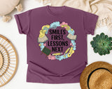 Smiles First Lessons Next graphic tee in Berry