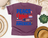 Peace Love America Blue graphic tee in Berry