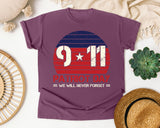 Patriot Day We Will Never Forget Red 2 graphic tee in Berry