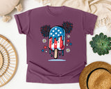 Patriotic Popsicle Fireworks graphic tee in Berry