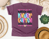 Watch Out Kindergarten Here I Come graphic tee in Berry