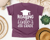 Roaring Into 4th Grade White 2 graphic tee in Berry