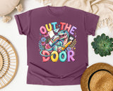 Out The Door Dinosaur graphic tee in Berry