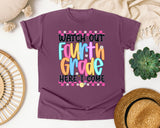 Watch Out Fourth Grade Here I Come graphic tee in Berry