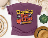 Teaching Is A Work Of Heart Brown graphic tee in Berry