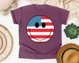 American Flag Smiley Face graphic tee in Berry