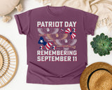 Patriot Day Remembering September 11 graphic tee in Berry