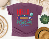 Hello Preschool Pencil graphic tee in Berry