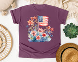 Flag With Flowers graphic tee in Berry