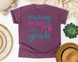 Roaring My Into 7th Grade graphic tee in Berry