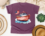 Patriotic Fishing Boat graphic tee in Berry