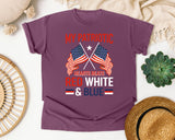 My Patriotic Heart Beats Red White And Blue graphic tee in Berry