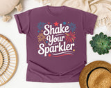 Shake Your Sparkler White 3 graphic tee in Berry
