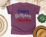 Happy Birthday America Grey graphic tee in Berry