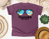 Teacher Off Duty Sunglasses graphic tee in Berry