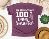 My Students Are 100 Days Smarter White 2 graphic tee in Berry