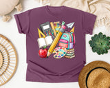 School Supplies Stack graphic tee in Berry