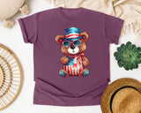 Bear With Flag Hat graphic tee in Berry