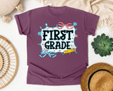 First Grade Notebook Bow graphic tee in Berry