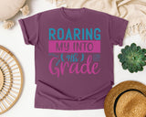 Roaring My Into 4th Grade graphic tee in Berry