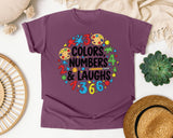 Colors Numbers And Laughs Circle graphic tee in Berry