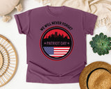 We Will Never Forget Patriot Day White 2 graphic tee in Berry