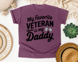 My Favorite Veteran Is My Daddy White graphic tee in Berry