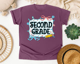 Second Grade Notebook Bow graphic tee in Berry