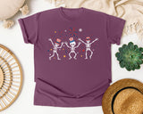 Patriotic Skeleton Trio Pink graphic tee in Berry