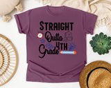 Straight Outta 4th Grade Alarm Clock graphic tee in Berry