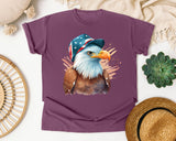 Eagle In Flag Hat Brown graphic tee in Berry