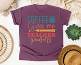 Coffee Gives Me Teacher Powers graphic tee in Berry