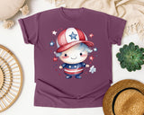 Patriotic Kid With Cap graphic tee in Berry