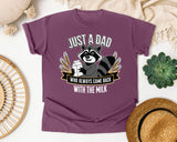 Just A Dad Who Always Came Back With The Milk Brown graphic tee in Berry