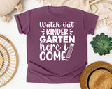 Watch Out Kindergarten Here I Come White 2 graphic tee in Berry